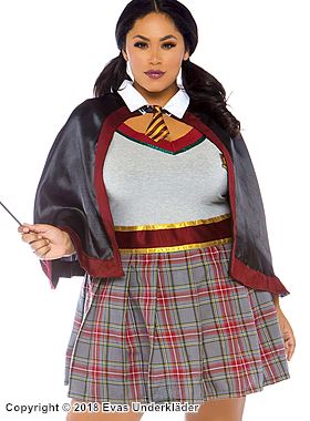 Hermione Granger från Harry Potter, maskeradklänning med cape och slips, scott-mönster, plus size